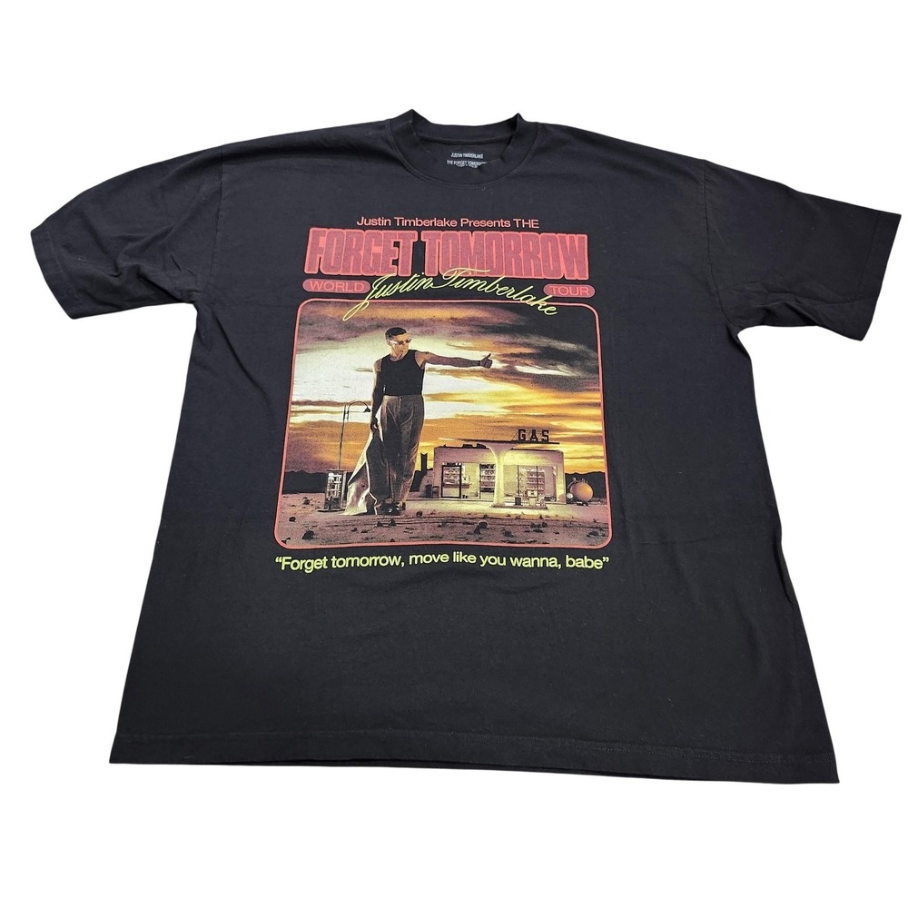 Justin Timberlake T-Shirt Mens XL Forget Tomorrow World Tour 2024 Black EUC